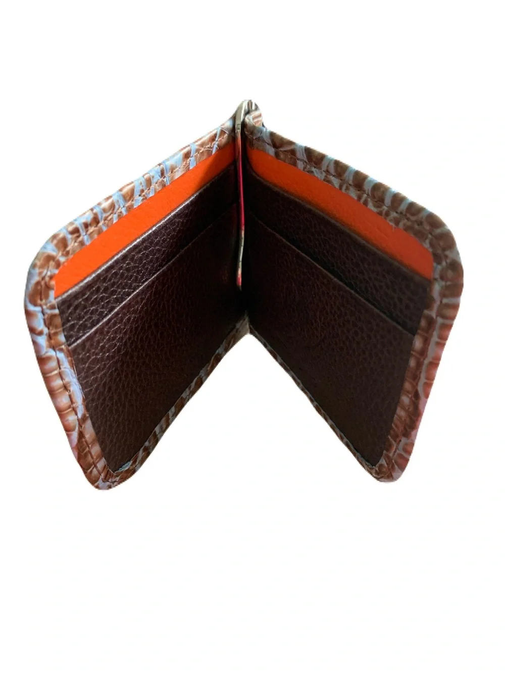 Martin Dingman Brown & Turquoise Blue Crocodile Card Case Wallet Made in USA